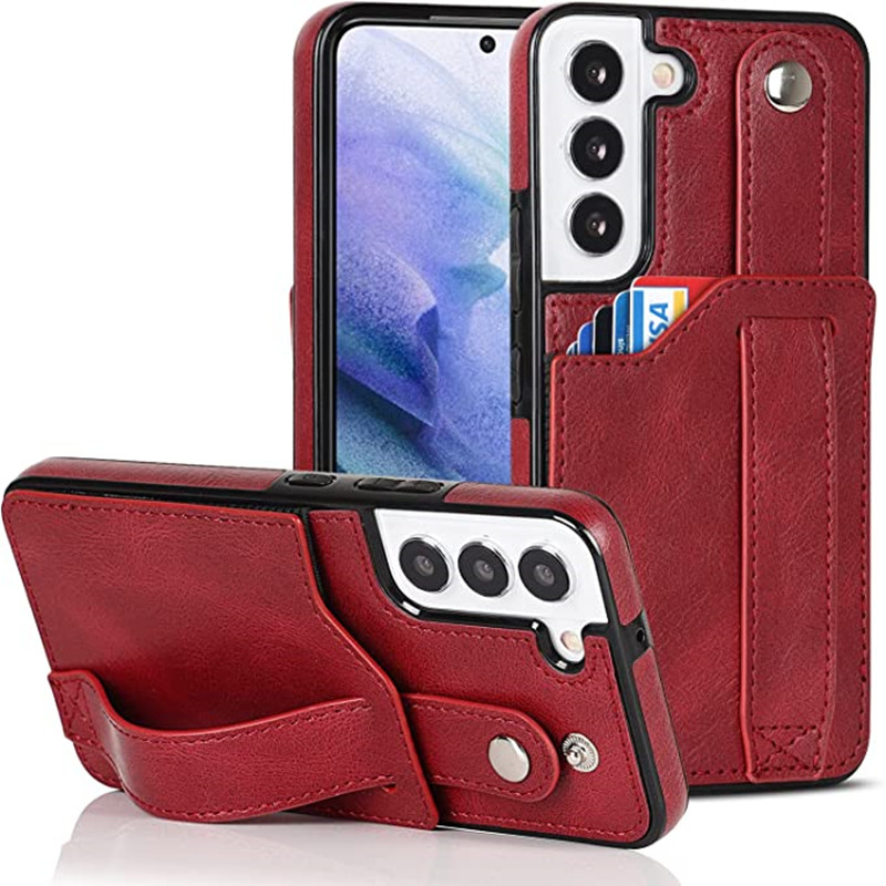 مصمم ل Samsung Galaxy S22 5G Wallet Case مع حزام معصم قابل للتعديل Kickstand Pu Leather Card Card Card Heachprid Hybrid Hybrid Rugged Protction for Women Men 6.1 Inch Pink